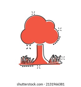 Tree icon in comic style. Forest cartoon vector illustration on white isolated background. Plant splash effect sign business concept.