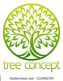 Tree icon concept of a stylised tree with leaves in a circle, lends itself to being used with text