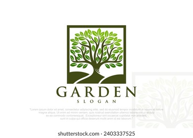 Tree icon concept of a stylized tree with leaves . Vector illustration