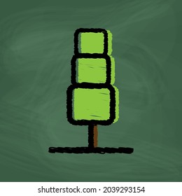 Tree Icon design, Colorful chalk. Draw a picture on the blackboard.