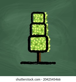 Tree Icon design, Colorful chalk. Draw a picture on the blackboard.