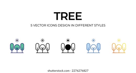 tree Icon Design in Five style with Editable Stroke. Line, Solid, Flat Line, Duo Tone Color, and Color Gradient Line. Suitable for Web Page, Mobile App, UI, UX and GUI design.