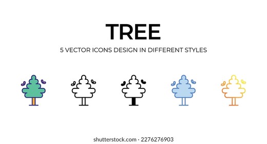 tree Icon Design in Five style with Editable Stroke. Line, Solid, Flat Line, Duo Tone Color, and Color Gradient Line. Suitable for Web Page, Mobile App, UI, UX and GUI design.