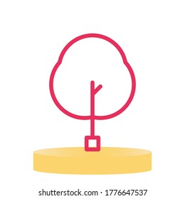 Tree Icon Design with Red Line Style on White Background