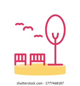 Tree Icon Design with Red Line Style on White Background
