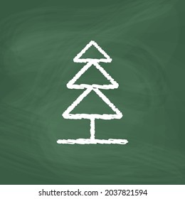 Diseño de iconos de árbol, tiza blanca. Dibuja una imagen en la pizarra.
