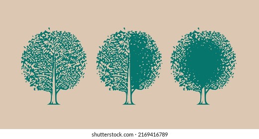 Tree icon with different amount of foliage. The image of the correct geometric shape.