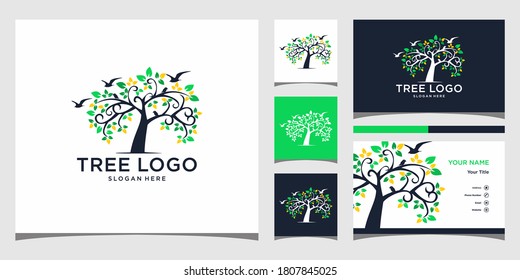 Tree icon. elements. green garden logo template and business card premium vector Premium Vector