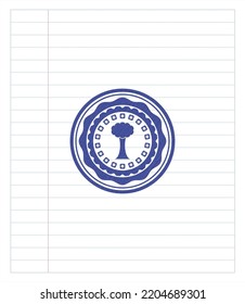 tree icon emblem drawn with pen. Blue ink. Vector Illustration. Detailed. 