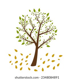 tree icon, falling leaves on a white background, vector illustration