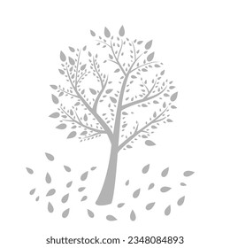 tree icon, falling leaves on a white background, vector illustration