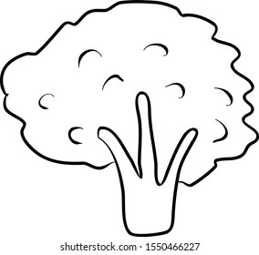 Tree icon, flat design, hand drawing. Illustration plant silhouette of symbol black