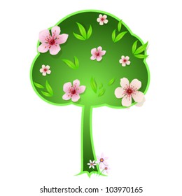Tree icon with flowers. Vector illustration