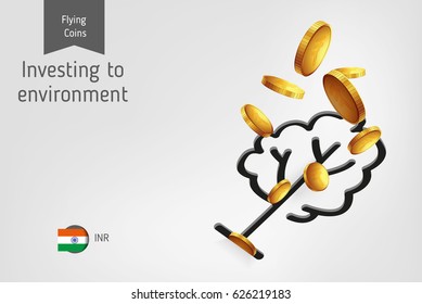 Tree Icon With Flying Indian Rupee Coins, Finance Concept.