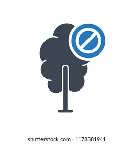 Tree icon, forest, nature, ecology concept icon with not allowed sign. Tree icon and block, forbidden, prohibit symbol