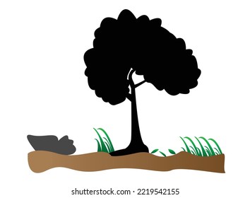 Tree Icon Forest Symbol Flat Web Stock Vector black and white tree ,leaf, stone with icon vector images eucalyptus illustration design.