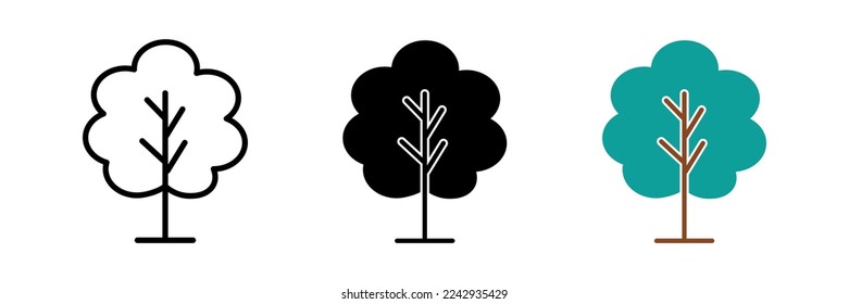 Baumsymbol. Waldsymbol. Flaches Webzeichen auf weißem Hintergrund. Vektorgrafik