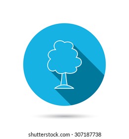 Tree icon. Forest wood sign. Nature environment symbol. Blue flat circle button with shadow. Vector