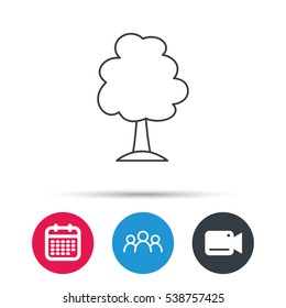 Tree icon. Forest wood sign. Nature environment symbol. Group of people, video cam and calendar icons. Vector