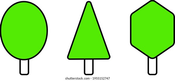 Icono de árbol. Árboles geométricos. Color verde. Jardín de primavera.