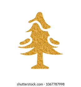 Tree icon in gold glitter texture. Sparkle luxury style vector illustration.