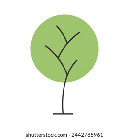 Tree icon with green crown in minimalistic style. Vector illustration