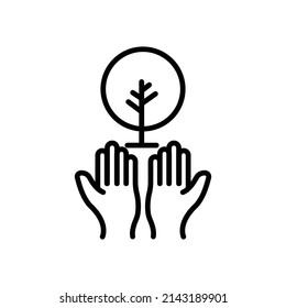 Tree icon with hand. suitable for forest symbol, park, garden. line icon style. simple design editable. Design template vector