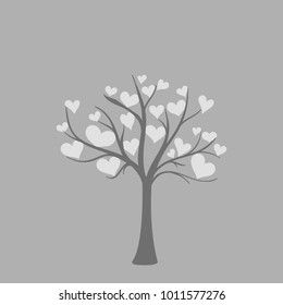 Tree icon with hearts. Forest symbol. Flat web sign on white background. Vector