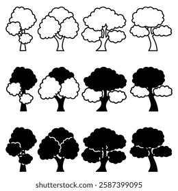 Tree icon illustration collection. Black and white design icon for business. Stock vector.