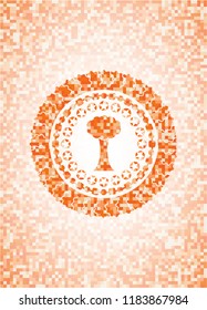 tree icon inside abstract orange mosaic emblem with background