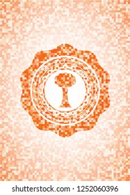 tree icon inside abstract orange mosaic emblem with background