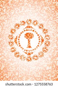 tree icon inside abstract orange mosaic emblem
