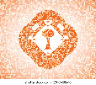 tree icon inside abstract orange mosaic emblem with background