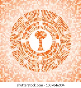tree icon inside abstract orange mosaic emblem