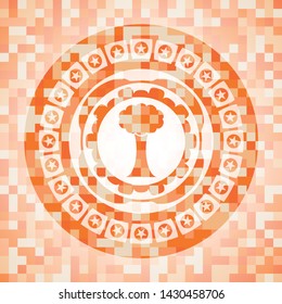 tree icon inside abstract orange mosaic emblem with background