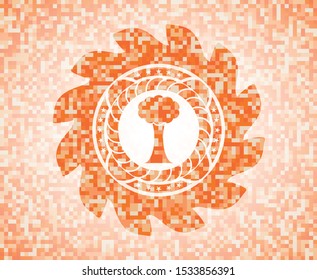 tree icon inside abstract orange mosaic emblem with background