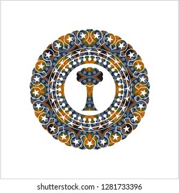 tree icon inside arabesque badge background. arabic decoration.