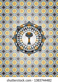 tree icon inside arabesque badge. arabic decoration.