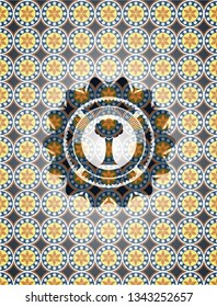 tree icon inside arabesque emblem background. arabic decoration.