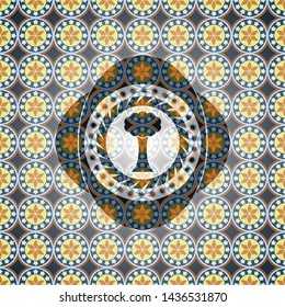 tree icon inside arabic style emblem. Arabesque decoration.