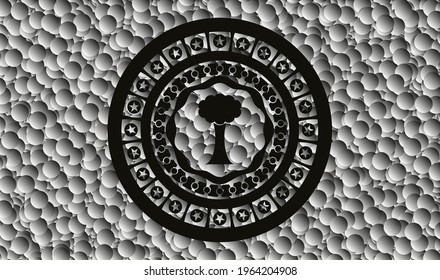 tree icon inside black emblem with bubbles background. Vector Illustration. Detailed. 