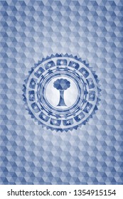 tree icon inside blue badge with geometric pattern background.