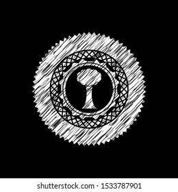 tree icon inside chalkboard emblem on black board