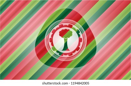 tree icon inside christmas badge background.