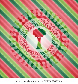 tree icon inside christmas badge background.