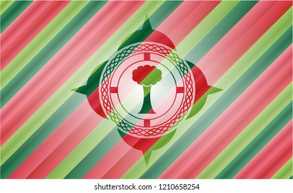 tree icon inside christmas colors style badge.