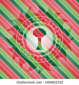 tree icon inside christmas colors emblem.