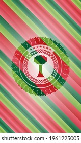 tree icon inside christmas emblem background. 