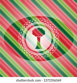tree icon inside christmas style emblem.