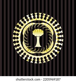 tree icon inside golden emblem or badge. 